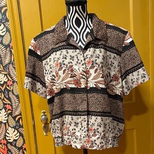 Vintage Floral and Animal Print Button Down Shirt Size M